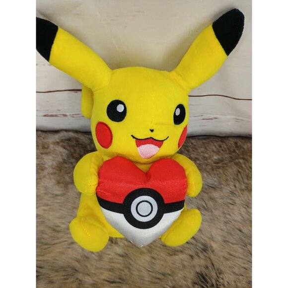 Pokemon‎ Pikachu Plush Holding Pokeball Heart Valentine Gift 8 Inches 2021 - Picture 5 of 7